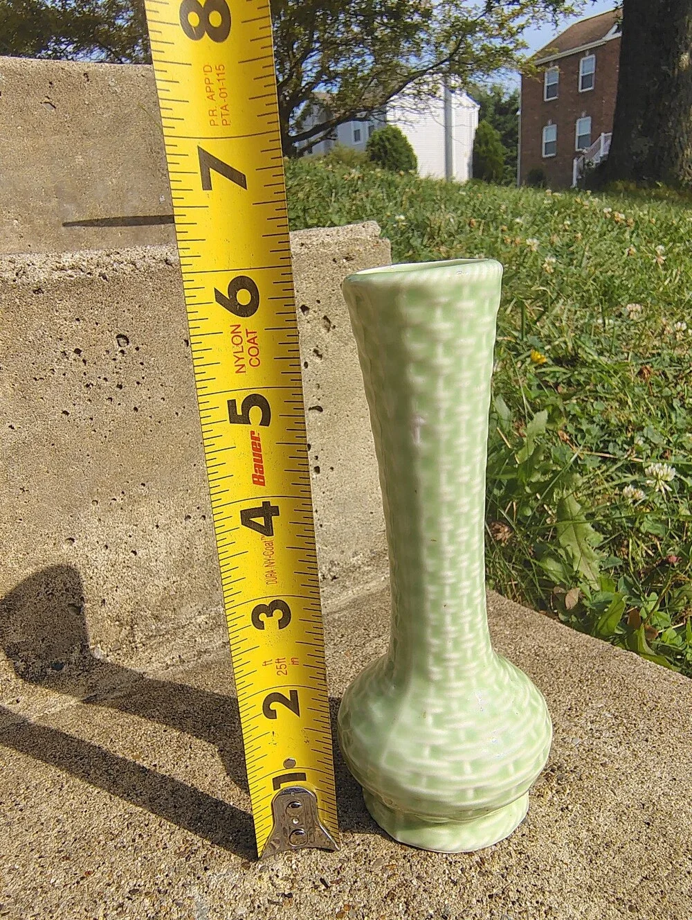 Vintage Japanese Ceramic Bud Vase Light Green Basketweave Weave Pattern Japan